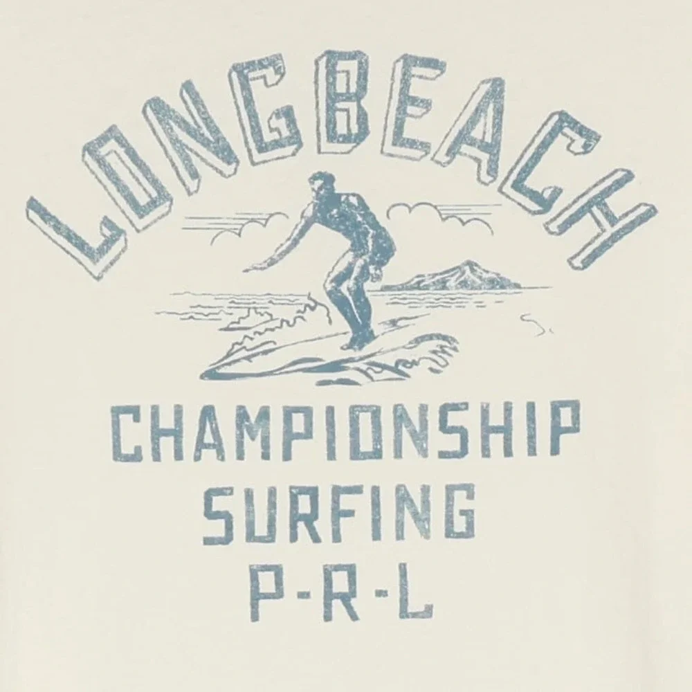 Polo Ralph Lauren Surfing Graphic T-Shirt Mens M Off White Long Beach $55 NWOT